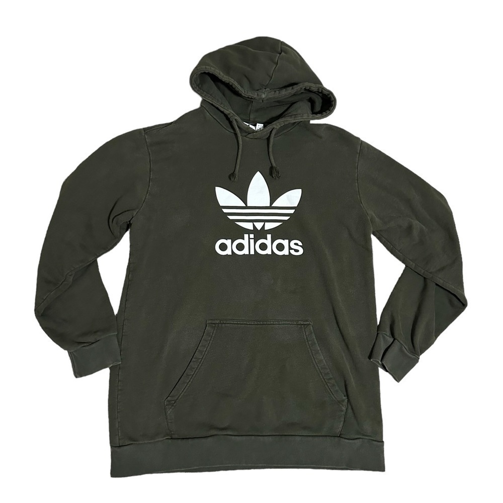 Adidas Trefoil Olive Green Hoodie w Kangaroo Pocket Size L Sweatshirt Sweater‎